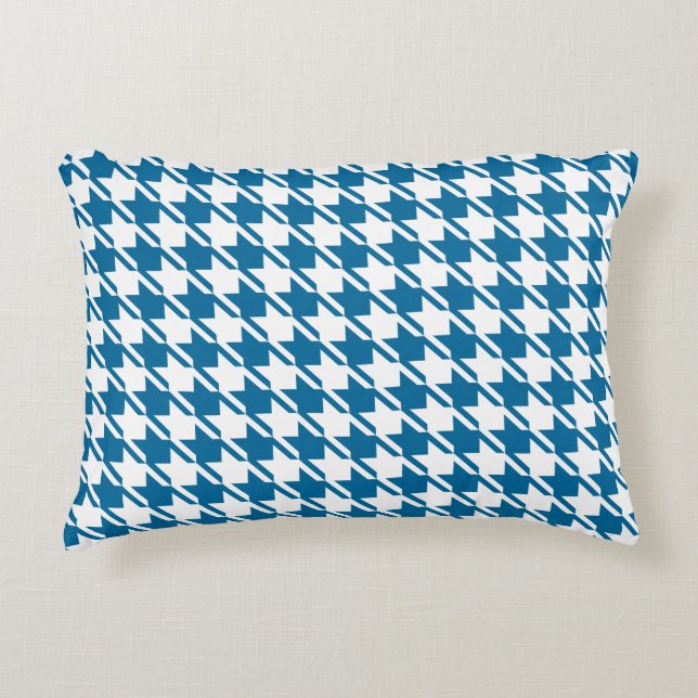 Blue Houndstooth Upprepande Mönster Prydnadskudde (Framsidan)