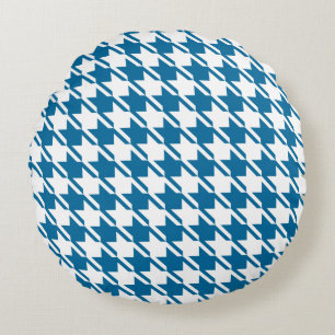 Blue Houndstooth Upprepande Mönster Rund Kudde