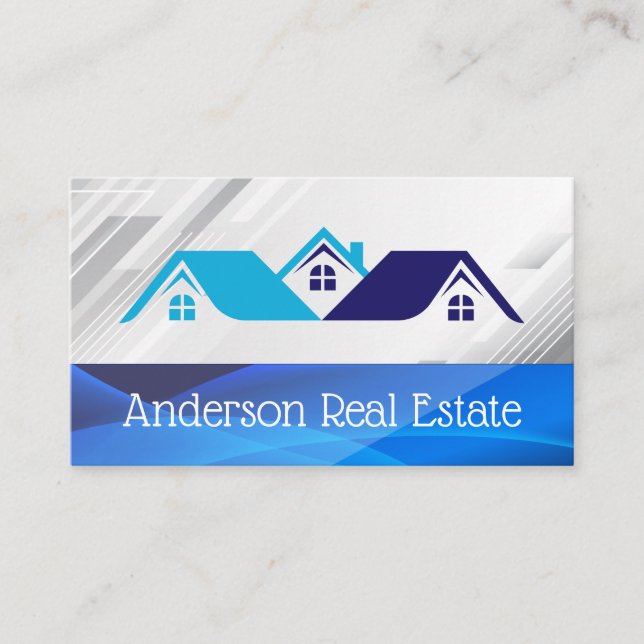 Blue Houses Real Estate Logo | Properties Visitkort (Framsida)