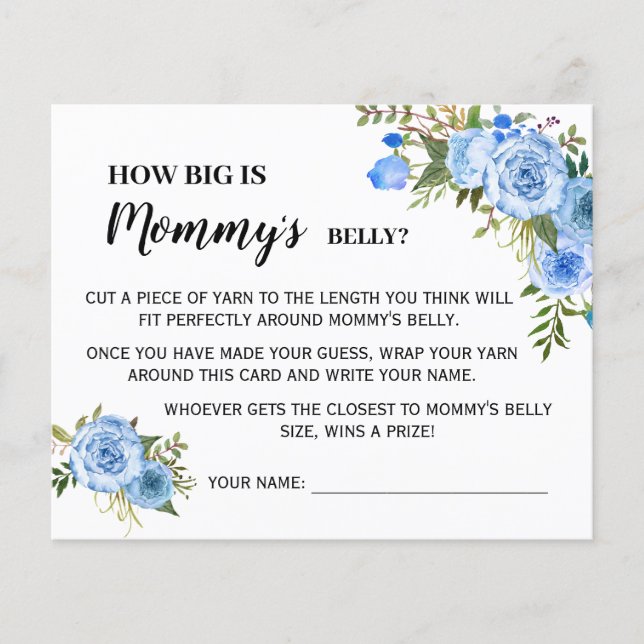 Blue How Big is Mamma Belly Baby Shower Game Card Flygblad (Framsidan)