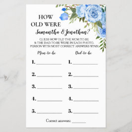 Blue How old was they Baby Shower Game Card Flygblad