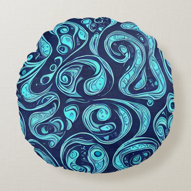 Blue Hues Round Pillow Rund Kudde (Framsidan)