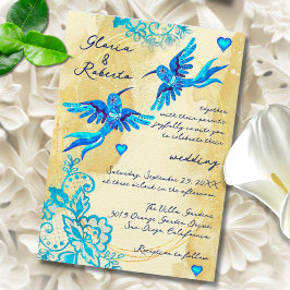 Blue Hummingbird Baroque Vintage Mexican Wedding Inbjudningar