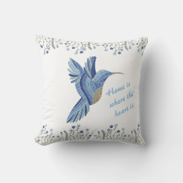 "Blue Hummingbird Embroiderad Homeuppvärmningsgåva Kudde