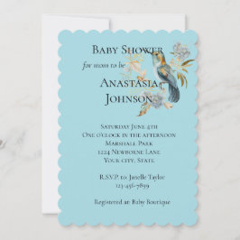 Blue Hummingbird Hydrangea Flowers Baby Shower Inbjudningar