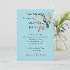 Blue Hummingbird Hydrangea Flowers Baby Shower Inbjudningar