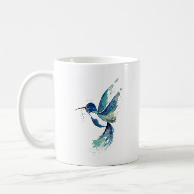 Blue Hummingbird Watercolor Kaffemugg (Vänster)