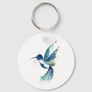 Blue Hummingbird Watercolor Nyckelring