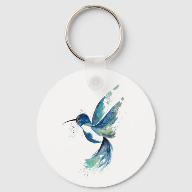 Blue Hummingbird Watercolor Nyckelring (Framsida)