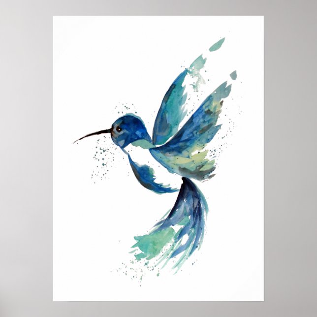 Blue Hummingbird Watercolor Poster (Framsidan)