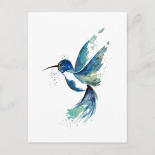 Blue Hummingbird Watercolor Vykort