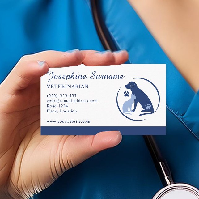Blue Hund and Cat Logotyp Veterinarian Vet Clinic Visitkort (Skapare uppladdad)