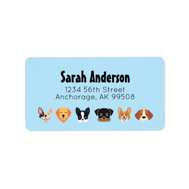 Blue Hund Birthday Låt oss Pawty Adressetikett (Framsidan)