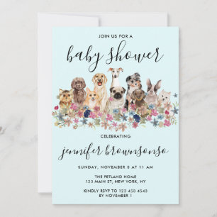 Blue Hundar Pet Family firande Baby Shower Inbjudningar