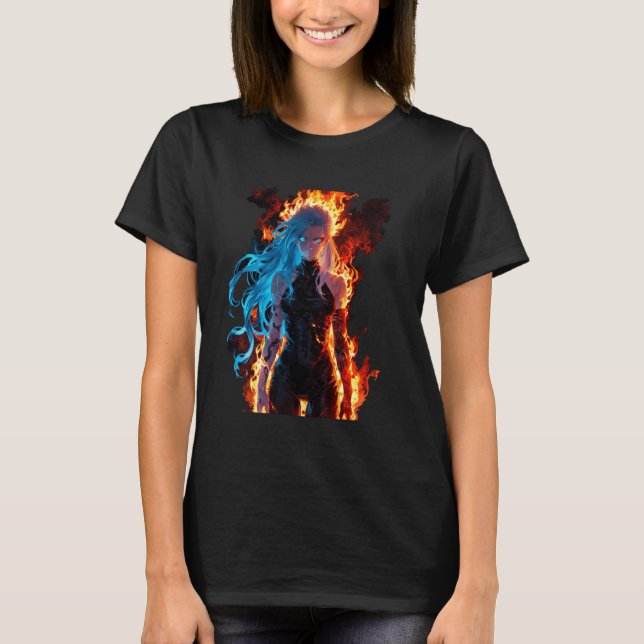 Blue Hved Demon Fantasy i Hellfire T Shirt (Framsida)