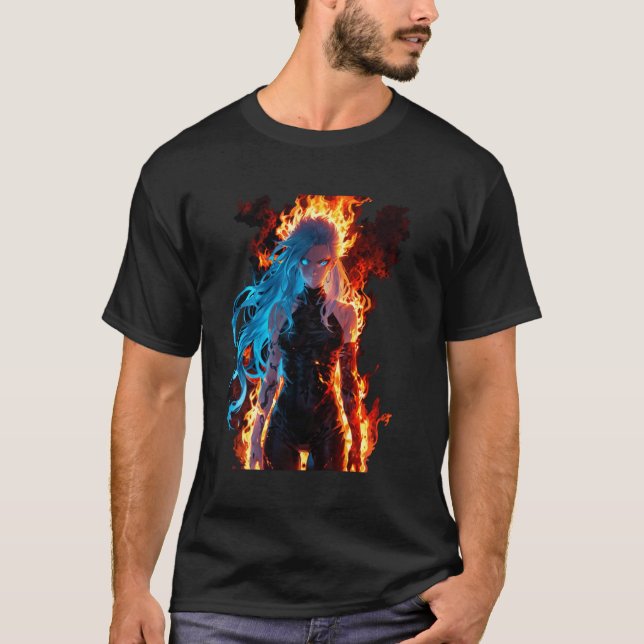 Blue Hved Demon Fantasy i Hellfire T Shirt (Framsida)