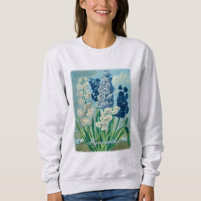 Blue Hyacinths Vintage Botanical Art T Shirt (Framsida)