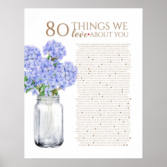 Blue hydrangea 80 sak vi kärlek dig 70 födelsedag poster (Framsidan)