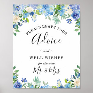 Blue Hydrangea Advice and well Önskemål Sign Poster