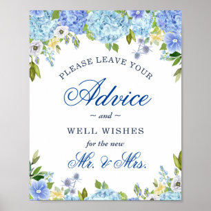 Blue Hydrangea Advice and well Önskemål Sign Poster