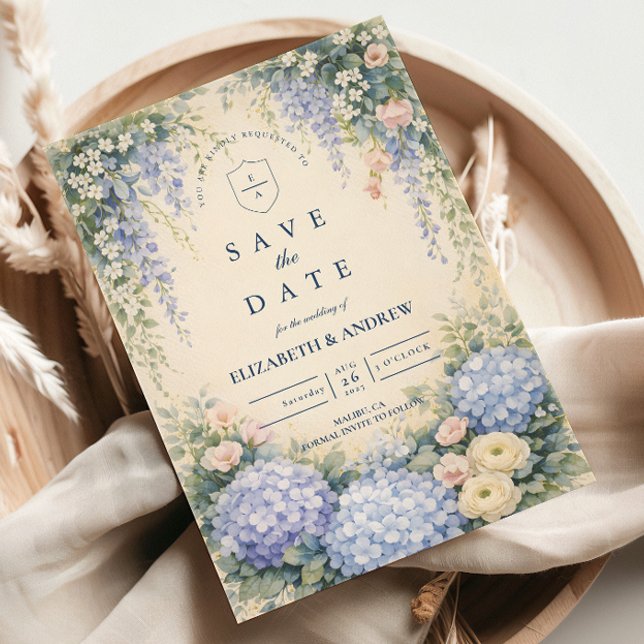 Blue Hydrangea And Ivory Rose Wedding Spara Datumet (Skapare uppladdad)