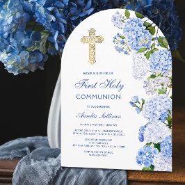 Blue Hydrangea Arch First Communion Inbjudningar