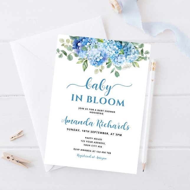 Blue Hydrangea Baby i Bloom Baby Shower Inbjudningar (Skapare uppladdad)