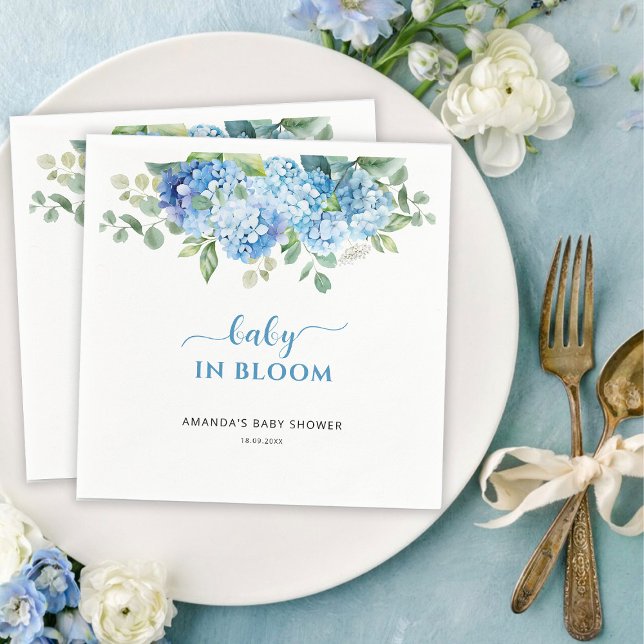 Blue Hydrangea Baby i Bloom Baby Shower Pappersservett (Skapare uppladdad)