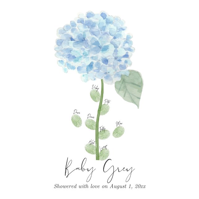 Blue Hydrangea Baby Shower Fingerprint Guest Bok Poster (Skapare uppladdad)