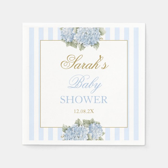 Blue Hydrangea Baby Shower Pappersservett (Framsidan)