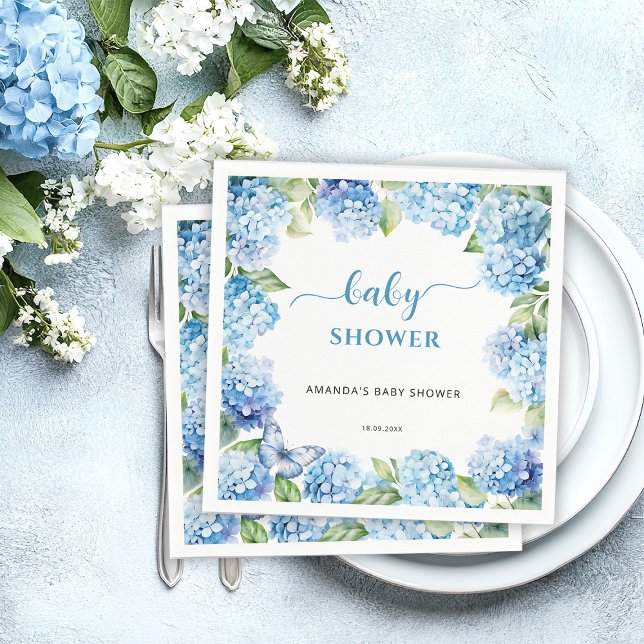 Blue Hydrangea Baby Shower Pappersservett (Skapare uppladdad)
