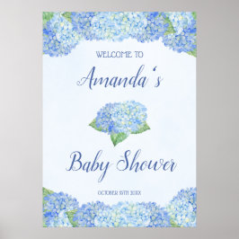 Blue Hydrangea Baby Shower Personlig Poster