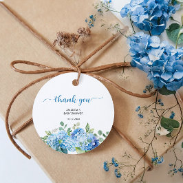 Blue Hydrangea Baby Shower Tack Gåvor Etiketter