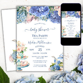 Blue Hydrangea Baby Shower Tea Party Inbjudningar