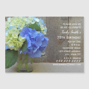 Blue Hydrangea Barnwood Mason Burk Mature Birthday Magnetisk Inbjudningskort