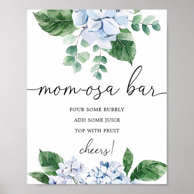 Blue Hydrangea Blommigt Baby Shower Mamma-osa Pub  Poster (Framsidan)