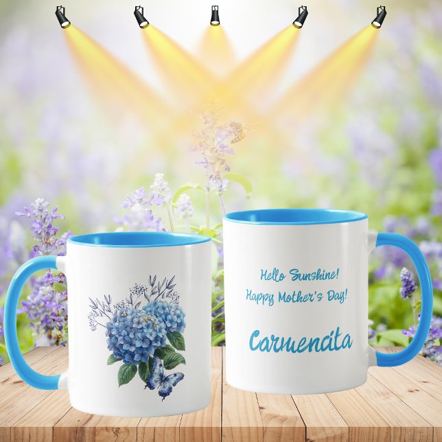 Blue Hydrangea Blommigt Bouquet Mugg (You can switch the design from a left-handed person to a right-handed one.)