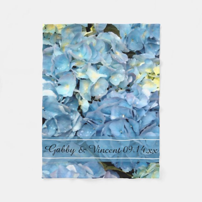 Blue Hydrangea Blommigt Bröllop Fleecefilt (Framsidan)