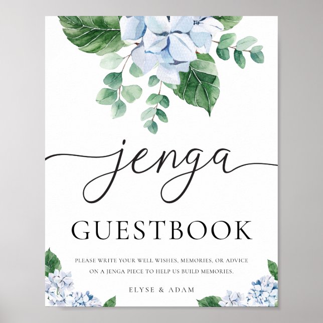Blue Hydrangea Blommigt Bröllop Guestbook-tecken Poster (Framsidan)