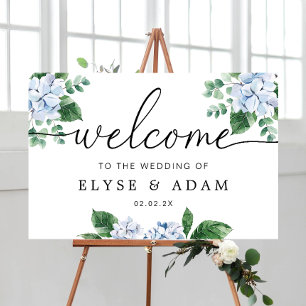 Blue Hydrangea Blommigt Bröllop Välkomsttecken Poster