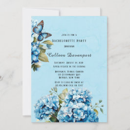 Blue Hydrangea Blommigt Butterfly Bachelorette Par Inbjudningar