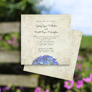 Blue Hydrangea Blommigt Graphic Sepia Square Inbjudningar