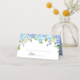 Blue Hydrangea Blommigt Greenery Bröllop Bord Placeringskort