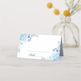 Blue Hydrangea Blommigt Greenery Bröllop Bord Placeringskort