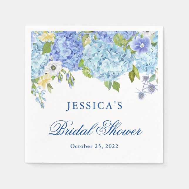 Blue Hydrangea Blommigt Greenery Möhippa Papper Pappersservett (Framsidan)