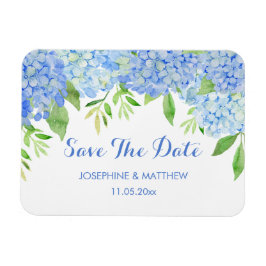 Blue Hydrangea Blommigt Greenery Spara datum Magnet