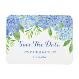 Blue Hydrangea Blommigt Greenery Spara datum Magnet