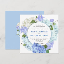 Blue Hydrangea Blommigt Greenery Watercolor Bröllo Inbjudningar