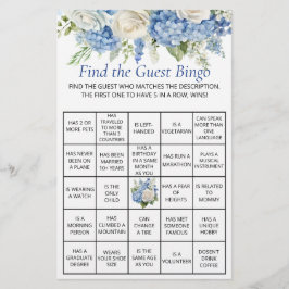 Blue Hydrangea Blommigt Guest Bingo Baby Shower Ga Flygblad