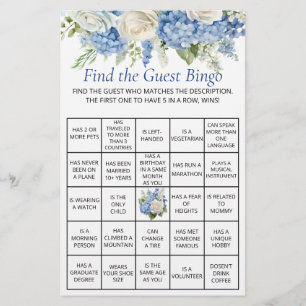 Blue Hydrangea Blommigt Guest Bingo Baby Shower Ga Flygblad